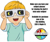 Solar eclipse viewing glasses are available at the City Building. 