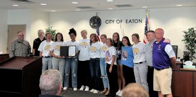 Eaton High School Girls Basketball Team & Coaches with Mayor Joe Renner