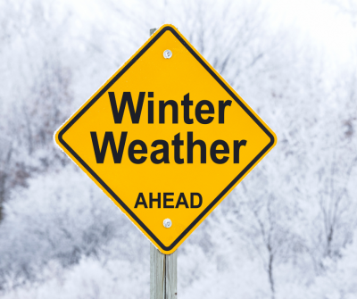 Winter weather ahead sign